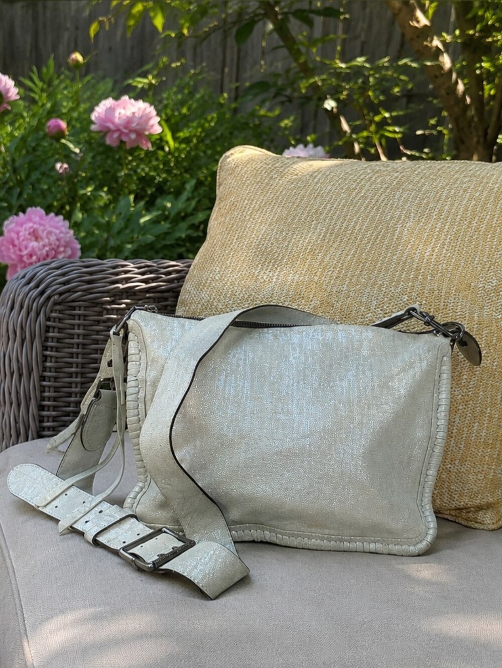 Aimee Kestenberg Metallic Silver Shimmer Shoulder Bag FLAWLESS